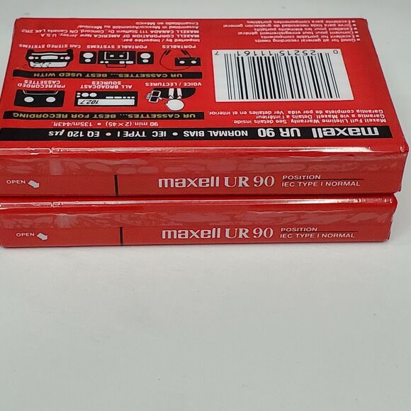 Lot of 2 NEW Maxell UR 90 Blank Audio Cassette Tapes 90 Minutes - SEALED - Picture 5 of 7